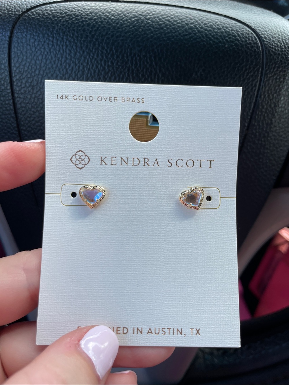 Kendra Scott Gold Heart Stud Earrings with Iridescent Pink Stones